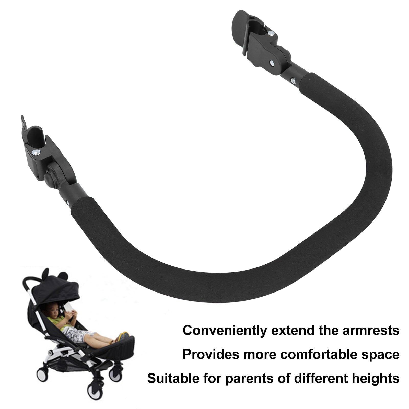 YAHHU Baby Stroller Armrest Bumper Bar Extension Guardrail Crossbar Easy Install Safety Handle, Black (16.9 inches / 43 cm)