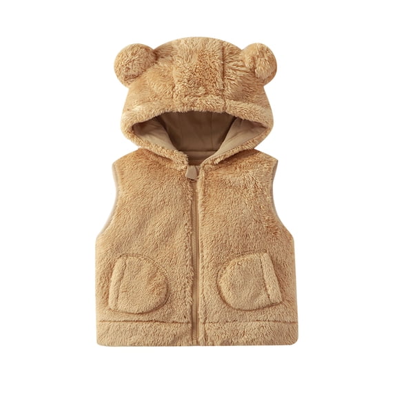 Fesfesfes Kids Hooded Fleece Vest with Bear Ears Full Zip Sleeveless Winter Warm Gilet, Cute Plush Outerwear for Boys and Girls Ages 1-6 Years