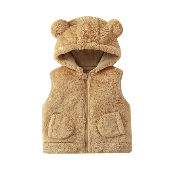 Chaqueta de invierno para niños, de color sólido, sin mangas, con capucha y cremallera, forro polar, cálida, de poliéster.