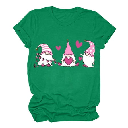 

Workout Tops for Women Flannel Shirts for Women Women s Fashion Valentine s Day Cute Print Round Neck Short Sleeve Top Women Cute Tops for Women Tops for Women on Sales Green L