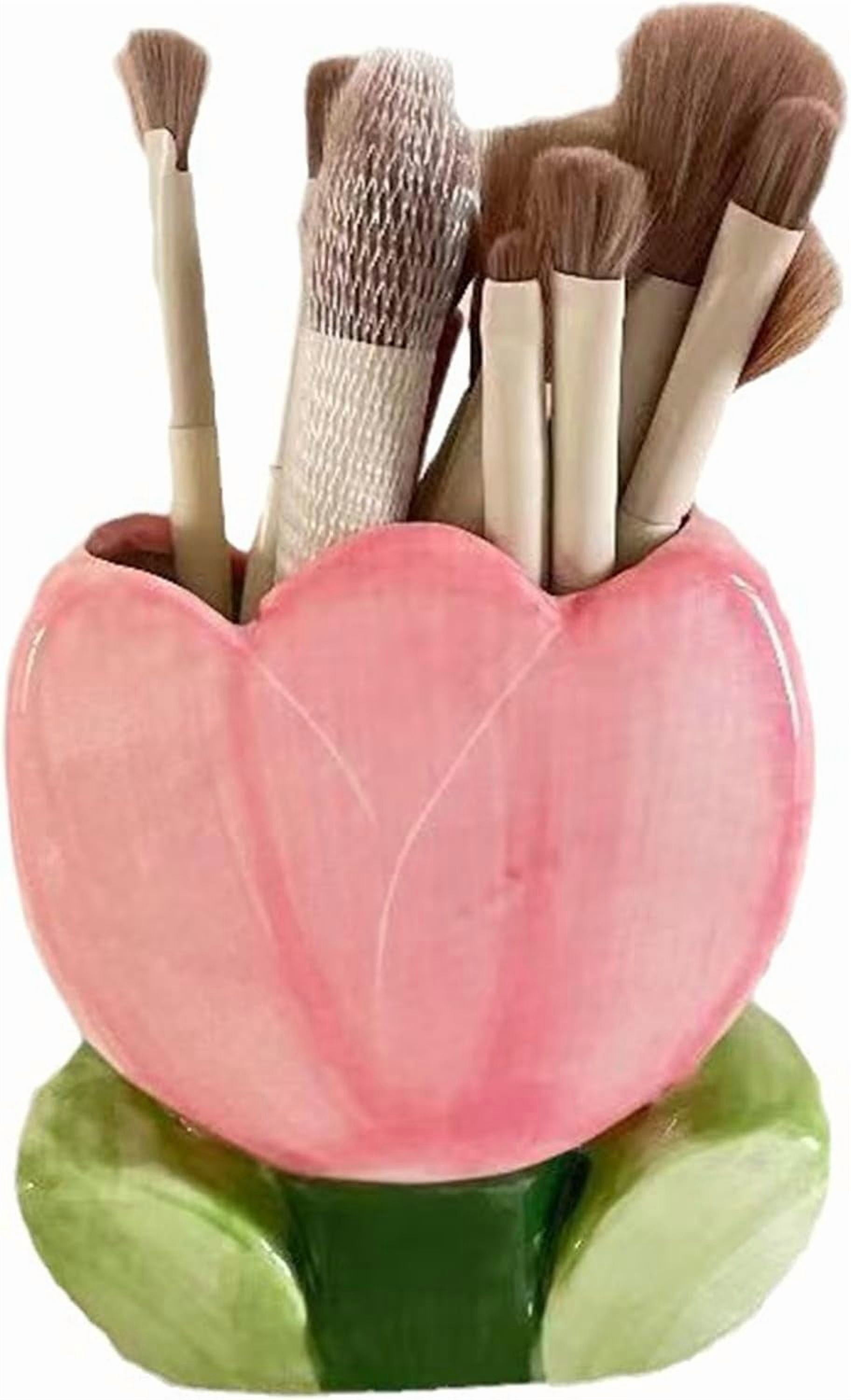 Pen Holder for Desk Tulips Vase Decor Aesthetic Cute Toothbrush Holder Pencil Holder for Office Makeup Brush Holder Yellow Kawaii Desk Accessories Home Decor Birthday Gifts for Women