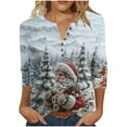 thumbnail image 2 of Amidoa V-Neck Tops for Women Ugly Christmas Gray 3/4 Sleeve Blouses Santa Prints Buttons Clothing Women's Blouse S, 2 of 5