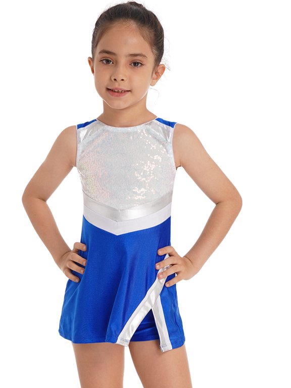 Yeahdor Kids Girls Cheers Outfit Set Halloween Costume Sequins Tennis Sports Dress with Shorts