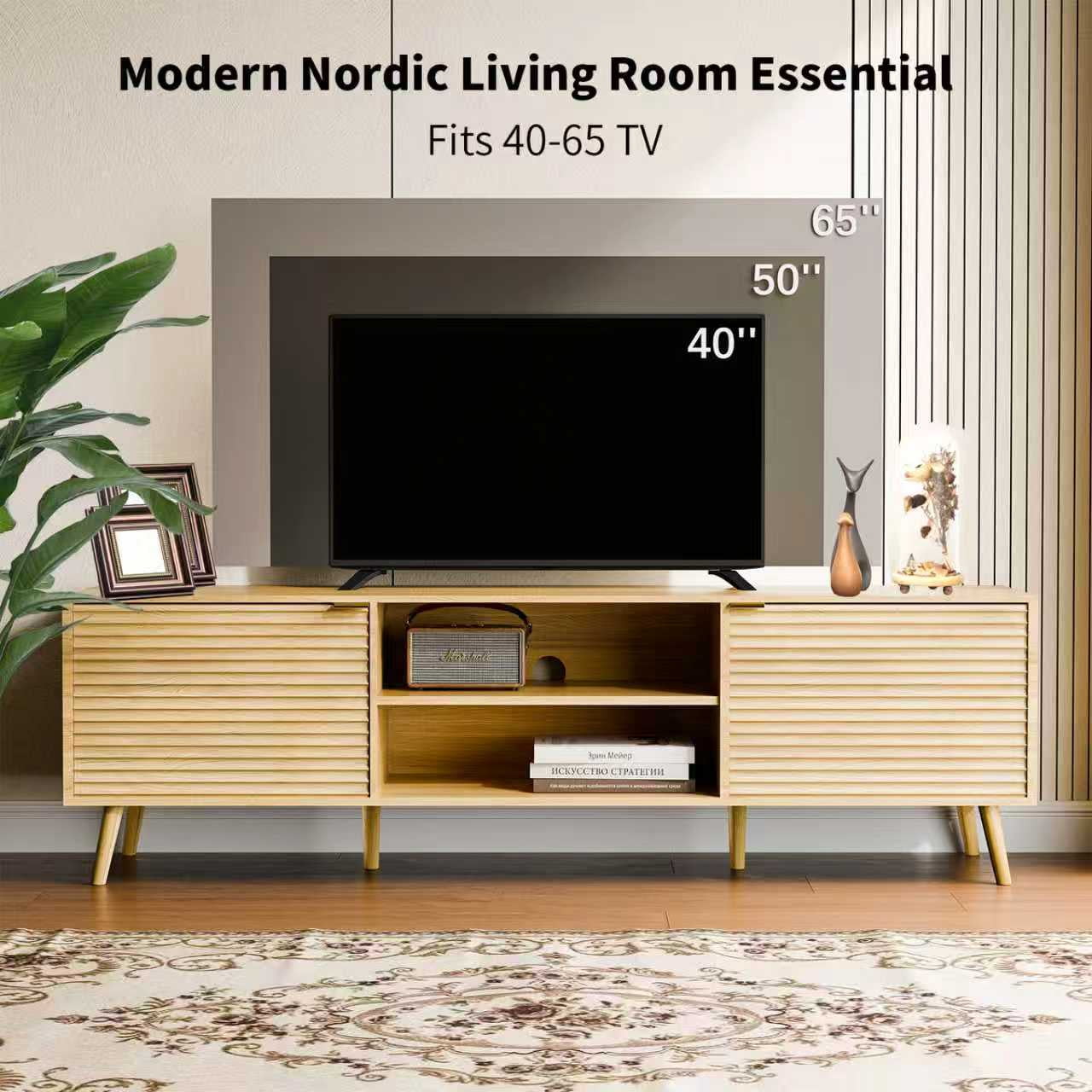 TV Stand for 40-65 inch TVs, Modern Entertainment Center with Storage Cabinet & Drawers, Heavy-Duty Wood Console Table with Cable Management, Easy Assembly for Living Room, Natural Oak