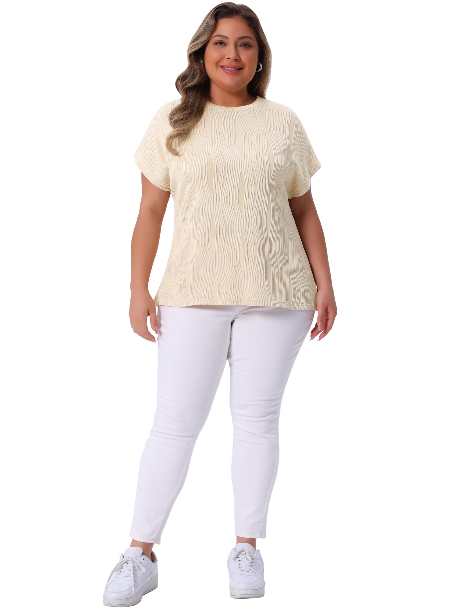 Women's Plus Women's Short Sleeve Textured Tops Crewneck Casual T Shirts 4X Apricot
