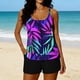 thumbnail image 1 of Tankini de playa deportivo con estampado de moda para mujer, tirantes finos ajustables, traje de baño de dos piezas con abertura y shorts de baño con bolsillo, traje de baño de poliéster para mujer., 1 of 5