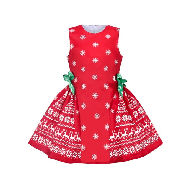 Girls Dress Red Reindeer Snowflakes Christmas Party Holiday 8 Years