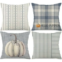 Blue Striped Christmas Decorations Pillow Covers 18x18 Set of 4 Stripes Snowflake Buffalo Plaid Santa Claus Merry Christmas Winter Holiday Farmhouse Decor Throw Pillows Cushion Case FC118-18