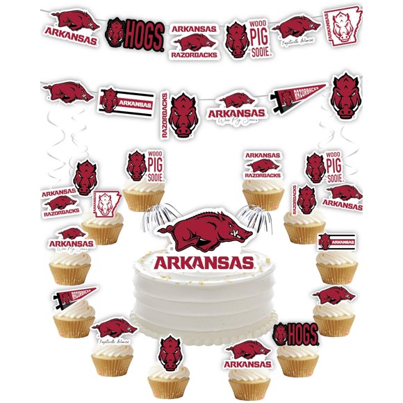 Suministros De Fiesta De La Universidad De Arkansas Para Regalo De Cumpleaños De Fútbol, Pancarta Y Decoración Para Tartas (42 Piezas) (Arkansas Razorbacks)