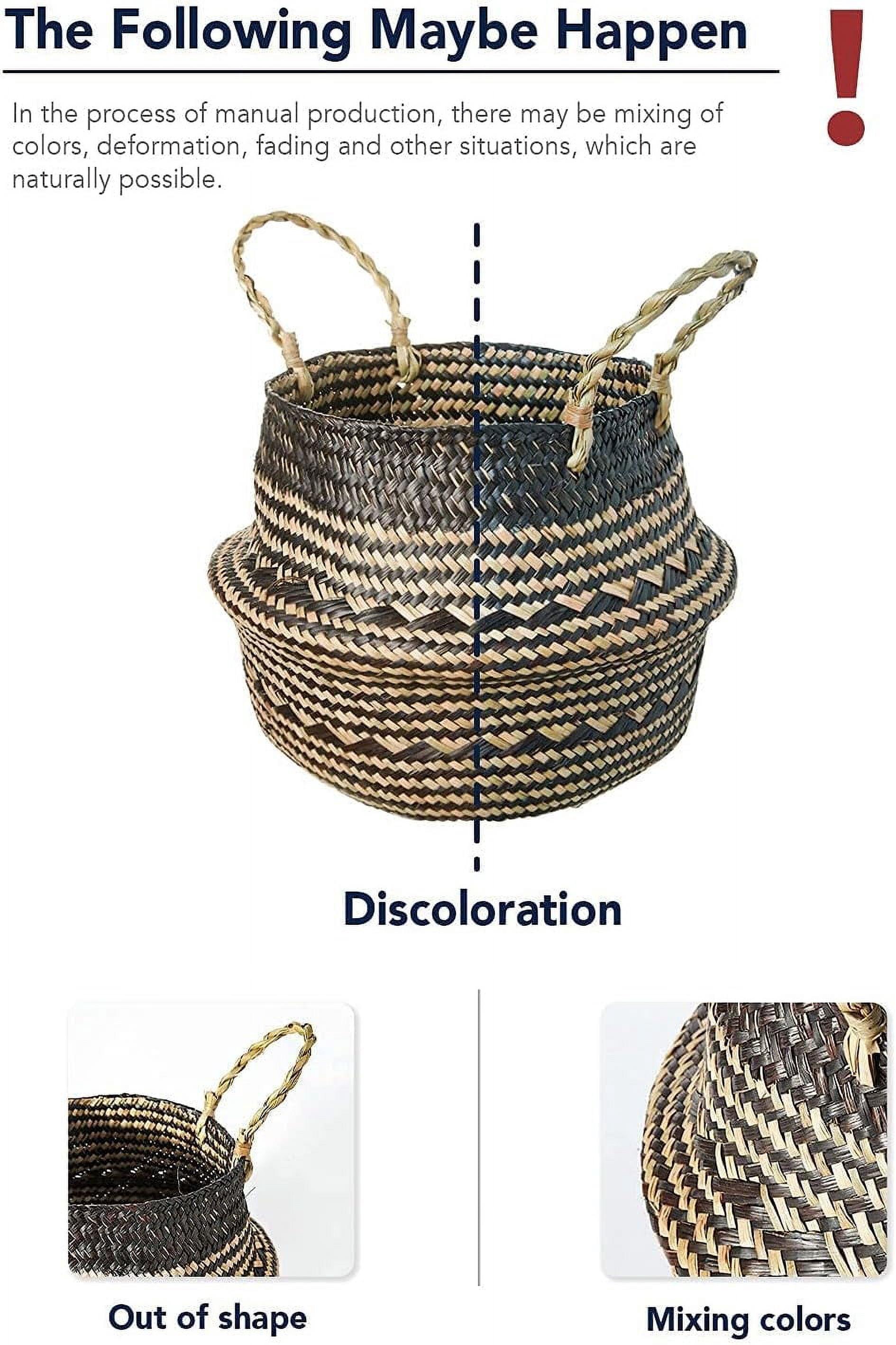LE TAUCI Plant Basket, 7.8 Inch Black Triangle Woven Seagrass Belly Planter Baskets