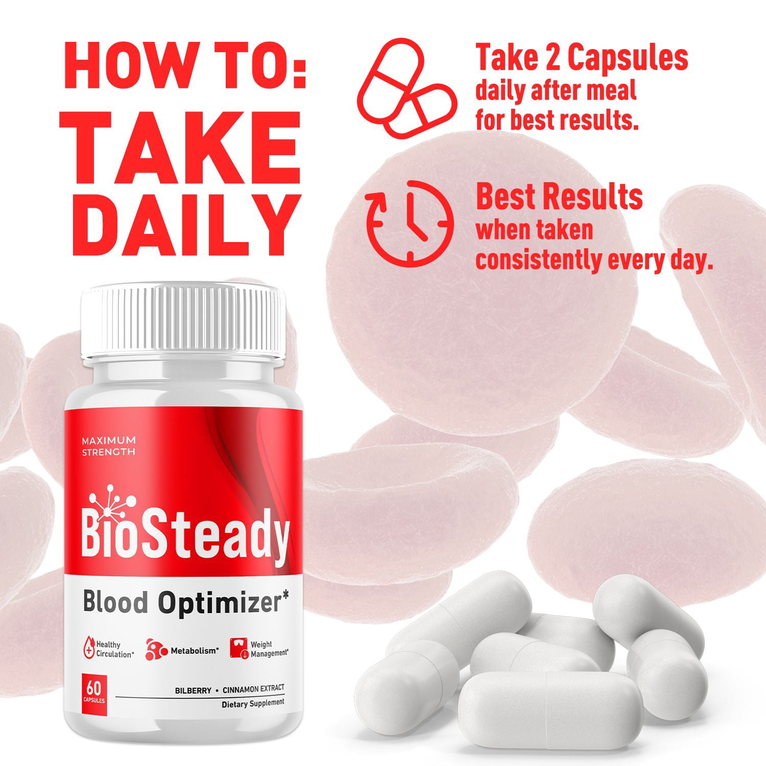BioSteady Blood Balance Support Pills Advanced Formula Vitamin Supplement Bio Steady 120 Capsules