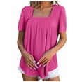 thumbnail image 2 of Fesfesfes T Shirt for Women's Fashionable Square Neck Lace Short Sleeved Casual Solid Color T-shirt Top Dressy Tops for Women XL(US:10), 2 of 4