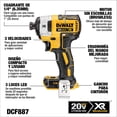 thumbnail image 2 of ATORNILLADOR DE IMPACTO DeWalt 1/4'' SIN CARBONES 20V MAX, 2 of 12