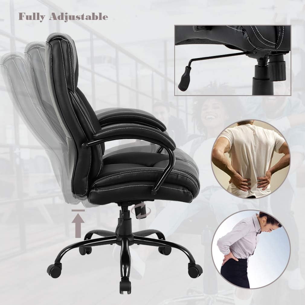 Dkelincs Big & Tall Executive Office Chair 500 lbs Capacity Heavy Duty Computer Desk Chair with Lumbar Support Armrest, Black