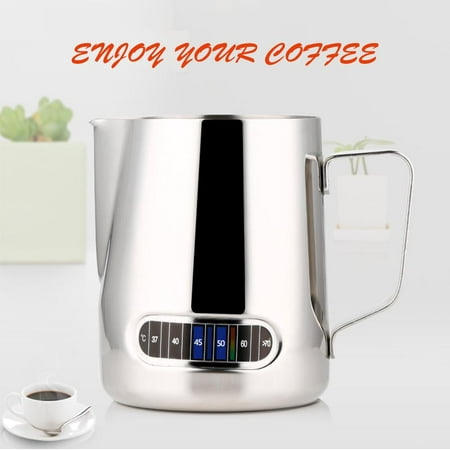 Milk Frothing Pitcher 600ml Stainless Steel Coffee Milk Pitcher with Integrated Thermometer 20 oz Perfect for Espresso Machines, Milk Frothers, Latte
