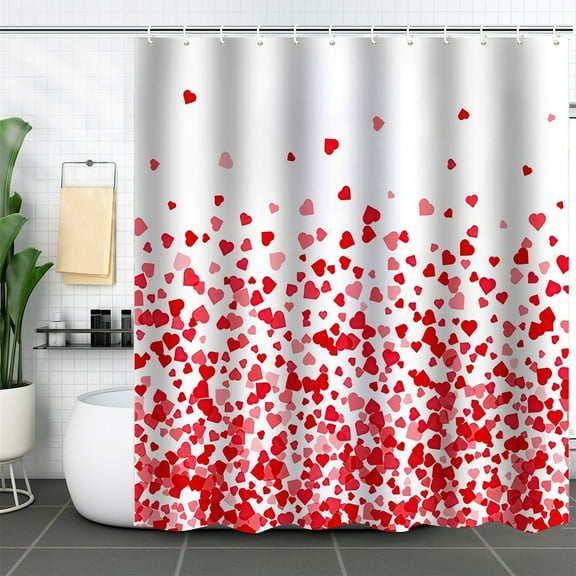 Shower Curtain,Red Sweetheart Shower Curtain, Valentine’s Day Bathroom Decor Polyester Fabric Shower Curtain with Hooks, Romantic Heart Pattern Waterproof Curtain for Bathroom Home Decoration