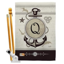 Breeze Decor BD-NA-HS-130199-IP-BO-D-US14-BD 28 x 40 in. Nautical Q Initial Coastal Impressions Decorative Vertical Double Sided House Flag Set & Pole Bracket Hardware