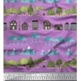 thumbnail image 1 of Soimoi Polyester Crepe Fabric Tree,House & Raindrop Nature Print Sewing Fabric Yard 52 Inch Wide, 1 of 1