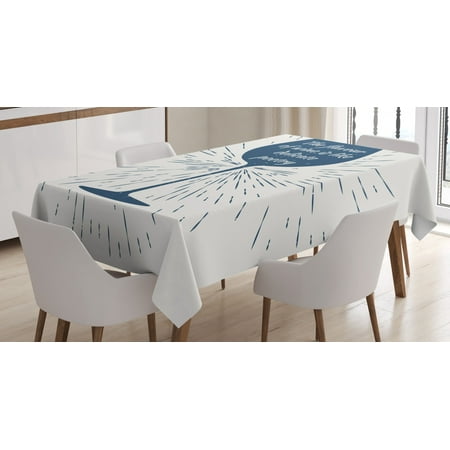

Wine Tablecloth Wine Glass and Vintage Sun Burst Frame The Flavor is Like Delicate Poetry Quote Rectangular Table Cover for Dining Room Kitchen 60 X 90 Inches Night Blue White by Ambesonne