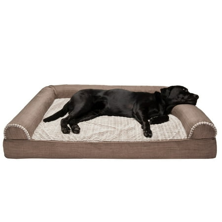 UPC: 0842229126334 | FurHaven Pet Products Luxe Fur & Performance Linen Orthopedic Sofa-Style Pet Bed for Dogs & Cats – Woodsmoke  Jumbo Plus