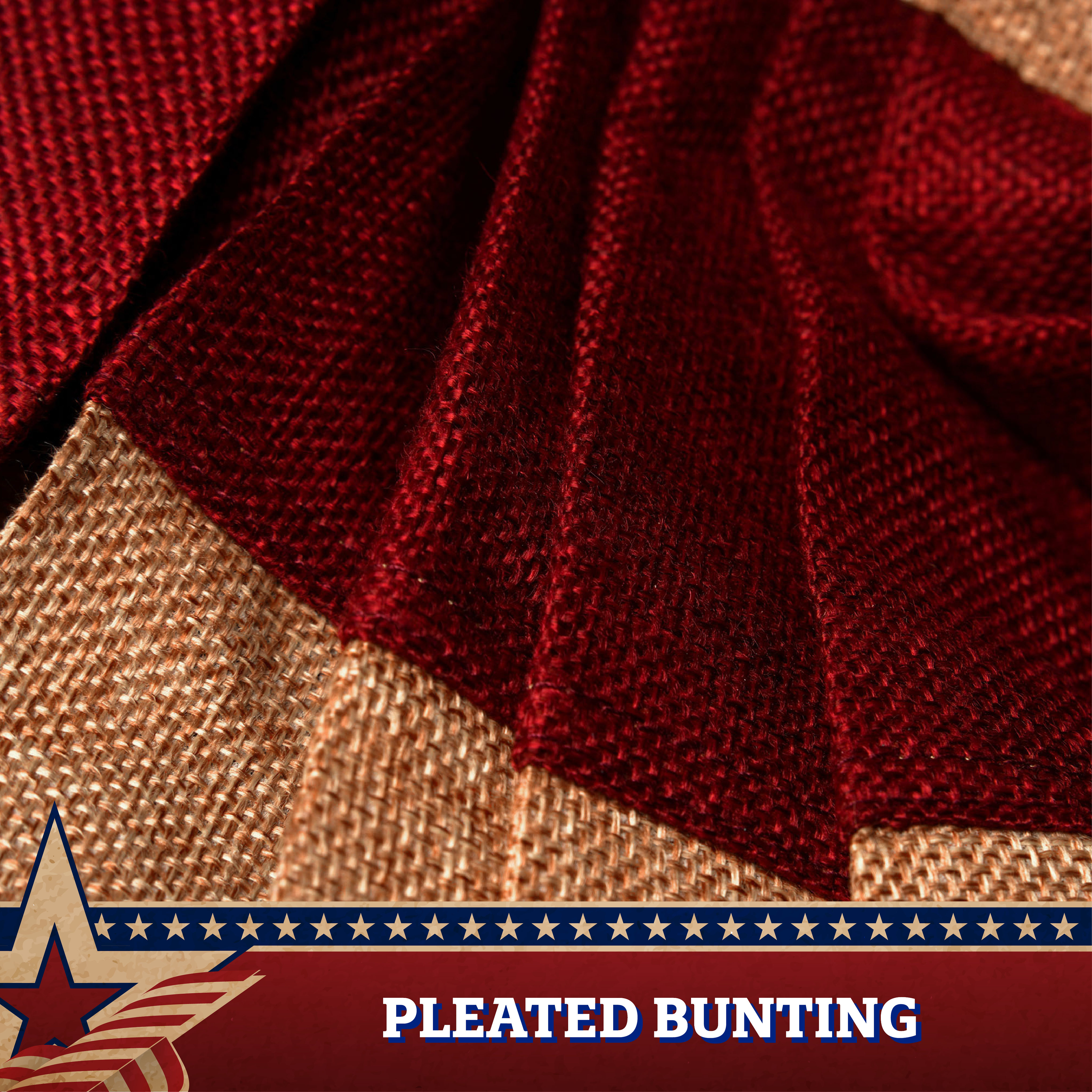 G128- 3pk 1.5x3 ft USA Tea Stained Pleated Fan Flag Bunting Polyester 4th of July Patriotic Decor