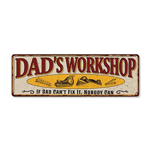 Dad's Workshop Sign Man Cave Rustic Décor Accessories Bar Beer Gift Dad Workshop Fathers Grill Gas Mechanic Men Motorcycle Plaque Pub Rod Room Rustic Mancave 6 x 18 High Gloss Metal 206180091040