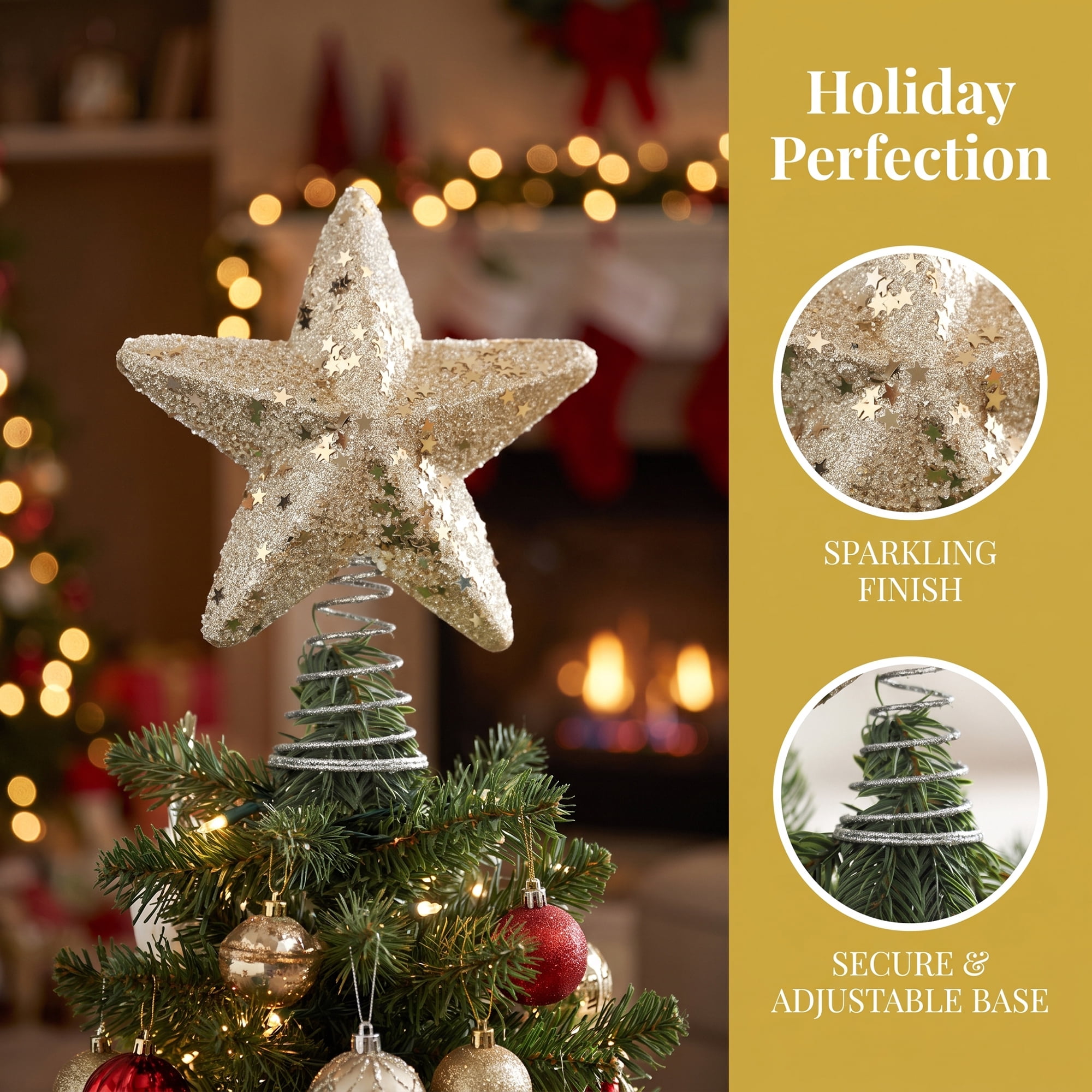 Unique Bargains Openwork Skeletal Starburst Tree Finial with Adjustable Base Gold 7.1"