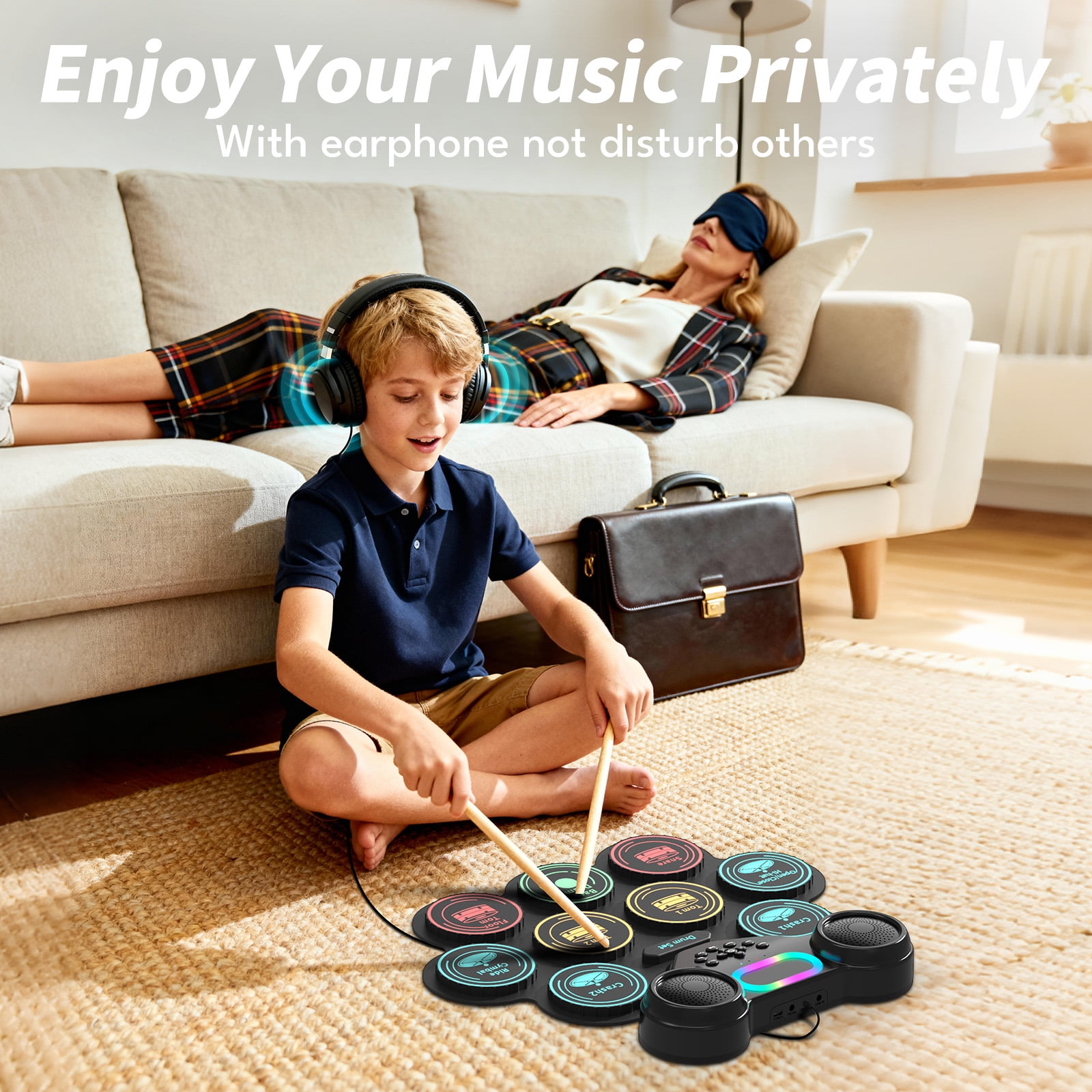 Dammyty Upgrade 9 Pads Kids Adults Electronic Drum Sets Kit with Headphone Jack and Dual Bluetooth Speaker Wireless Connection for Christmas Birthday Gift
