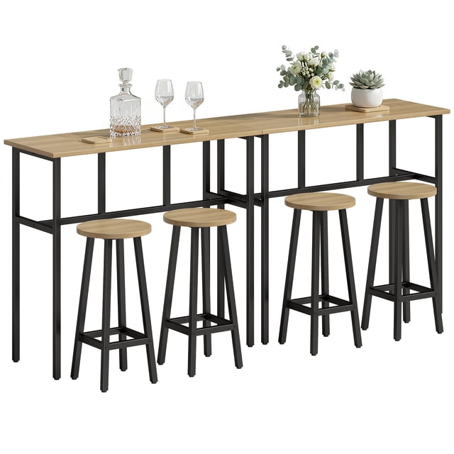 HOMCOM 6-Piece Bar Table Set with 2 Breakfast Tables 4 Stools for Kitchen