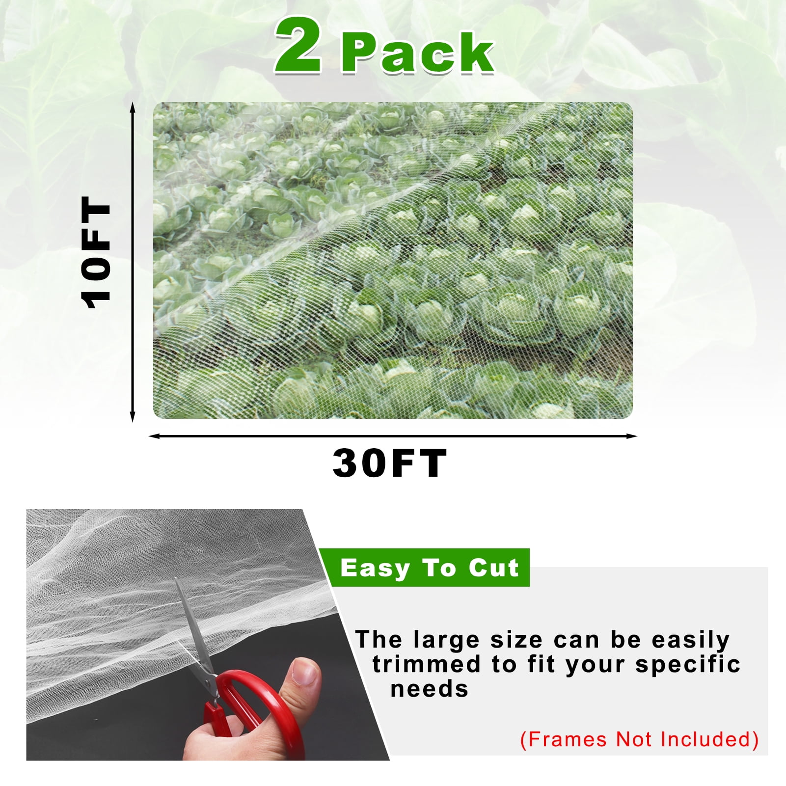 cyrico Garden Netting, 2 Pack 10 x 33 FT Ultra Fine Garden Mesh Netting Barrier Protection, Gardening Raised Bed Barrier