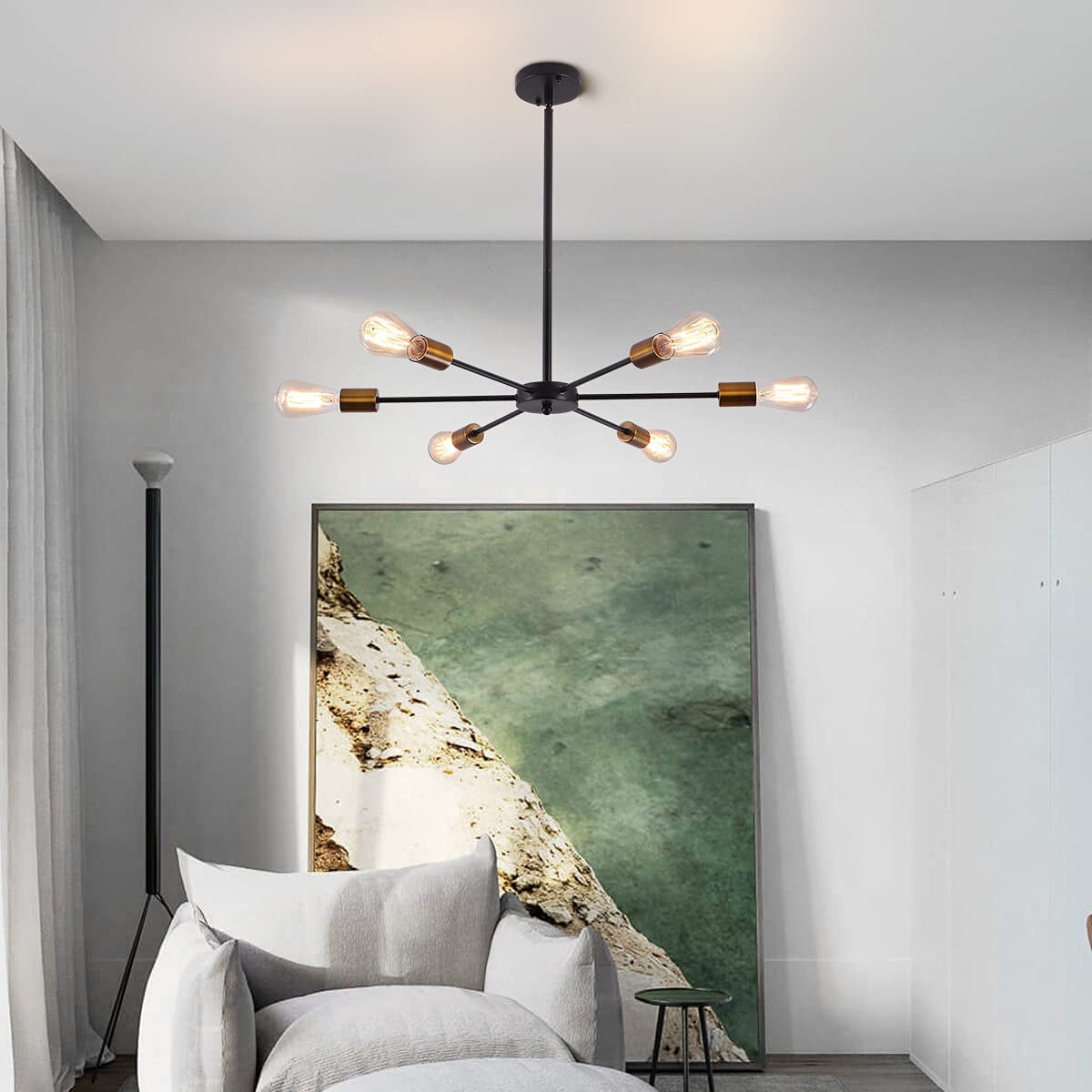 Garwarm Sputnik Chandeliers 6-Light Modern Ceiling Light Fixture Industrial Metal E26 Hanging Pendant Lamp for Farmhouse Kitchen Living Room Lighting