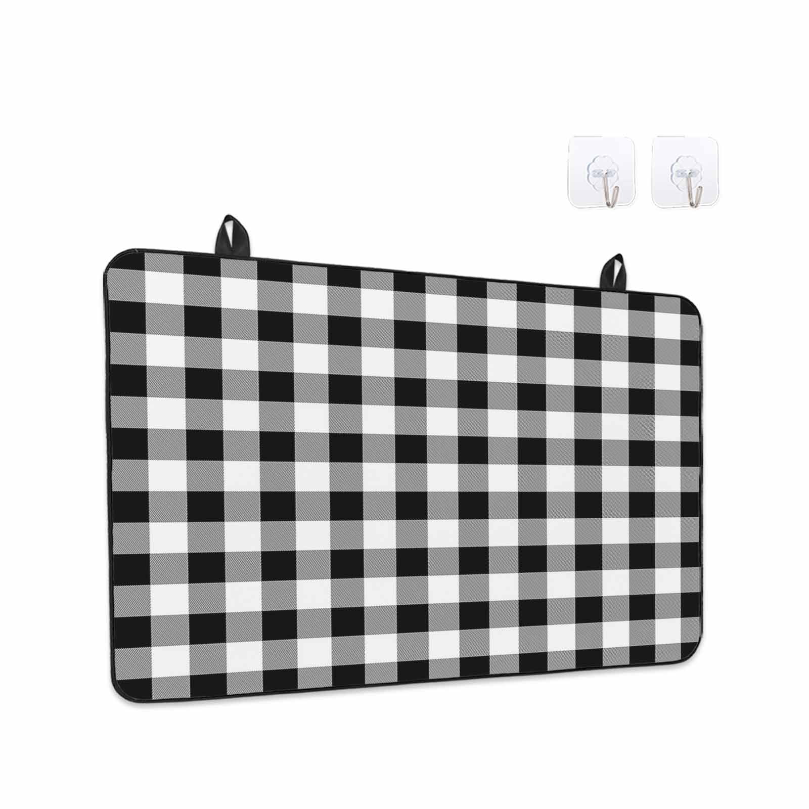 Black and White Plaid Stove Top Cover for Electric Stove, Heat-proof & Non Slip Glass Top Stove Cover Protector, Farmhouse Checkered Buffalo Kitchen Flat Cooktop Rubber Mat 24x21 Inches