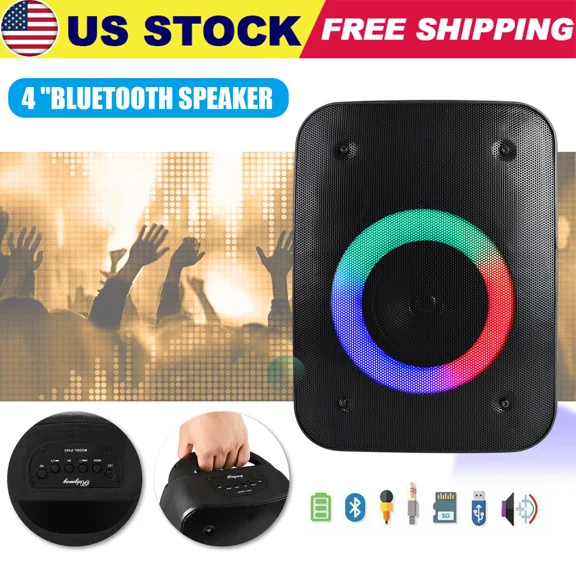 4" Bluetooth Speaker Wireless Super Bass Rechargeable Color Changing Portable