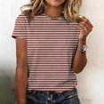 thumbnail image 2 of Comdrip Women Short Sleeve Striped Crew Neck Trendy Comfy Lightweight Summer Tops Casual Basic Versatile Daily Office Tee Shirts Brick Red S, 2 of 4