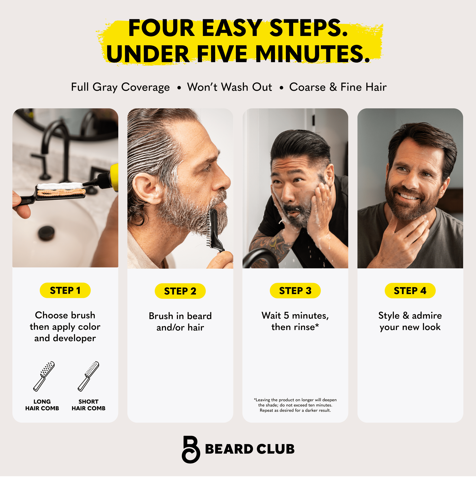 The Beard Club Permanent Hair and Beard Dye for Men, Reusable 5 Minute Color Kit, Dark Brown