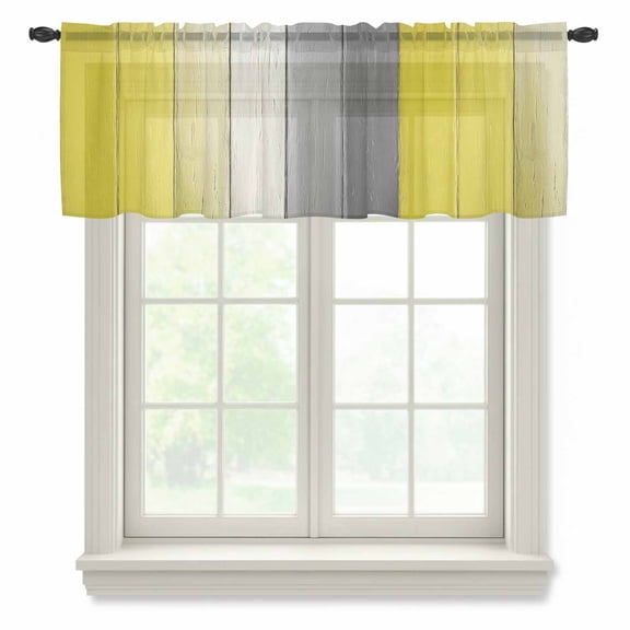 Yellow Gray Ombre Valance Curtains for Kitchen/Living Room/Bathroom/Bedroom Window, Rod Pocket Small Topper Half Short Window Curtains Voile Sheer Scarf, Vintage Country Wooden 42"x18"