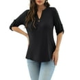 thumbnail image 3 of VERABENDI Women's Plus Size Tops 3/4 Sleeve Shirts Dressy Casual Metal Buckle V-Neck Tunic Blouses,M-4XL, 3 of 11
