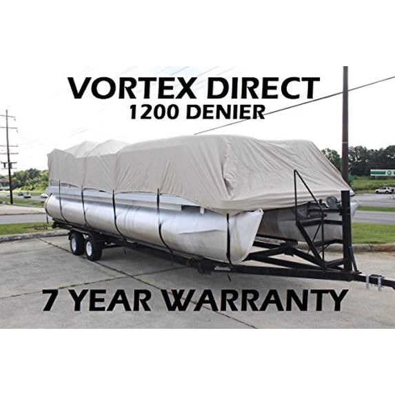 VORTEX 1200D SUPER HEAVY DUTY **TAN/BEIGE** 28' ULTRA 3 PONTOON/DECK BOAT COVER, HAS ELASTIC AND STRAPS FITS 26'1" TO 27' TO 28' FT LONG DECK AREA, UP TO 102" BEAM (FAST SHIPPING - 1 TO 4 BUSINESS DAY