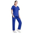 thumbnail image 4 of Medical Uniform Womens Scrub Sets Short Sleeve V-Neck Stretch Scrubs Top and Pants Workwear Royal Blue XXL, 4 of 4