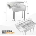 thumbnail image 3 of Ktaxon Commercial Stainless Steel Sink, Freestanding Kitchen Utility Sink with 3 Compartment and Left Side Drainboard, 43.9" x 20" x 43.3, 3 of 8