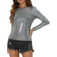 thumbnail image 4 of INSPIRE CHIC Women's Top Long Sleeve Sparkly Glitter Shiny Metallic Tops XS Black Multicolor, 4 of 6