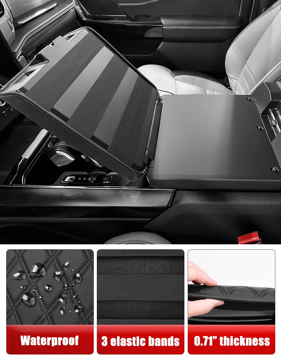 KBH Center Console Cover for 2021-2026 Ford F150, Workstation Middle Console Armrest Cover for Truck Accessories Interior, Black Diamond
