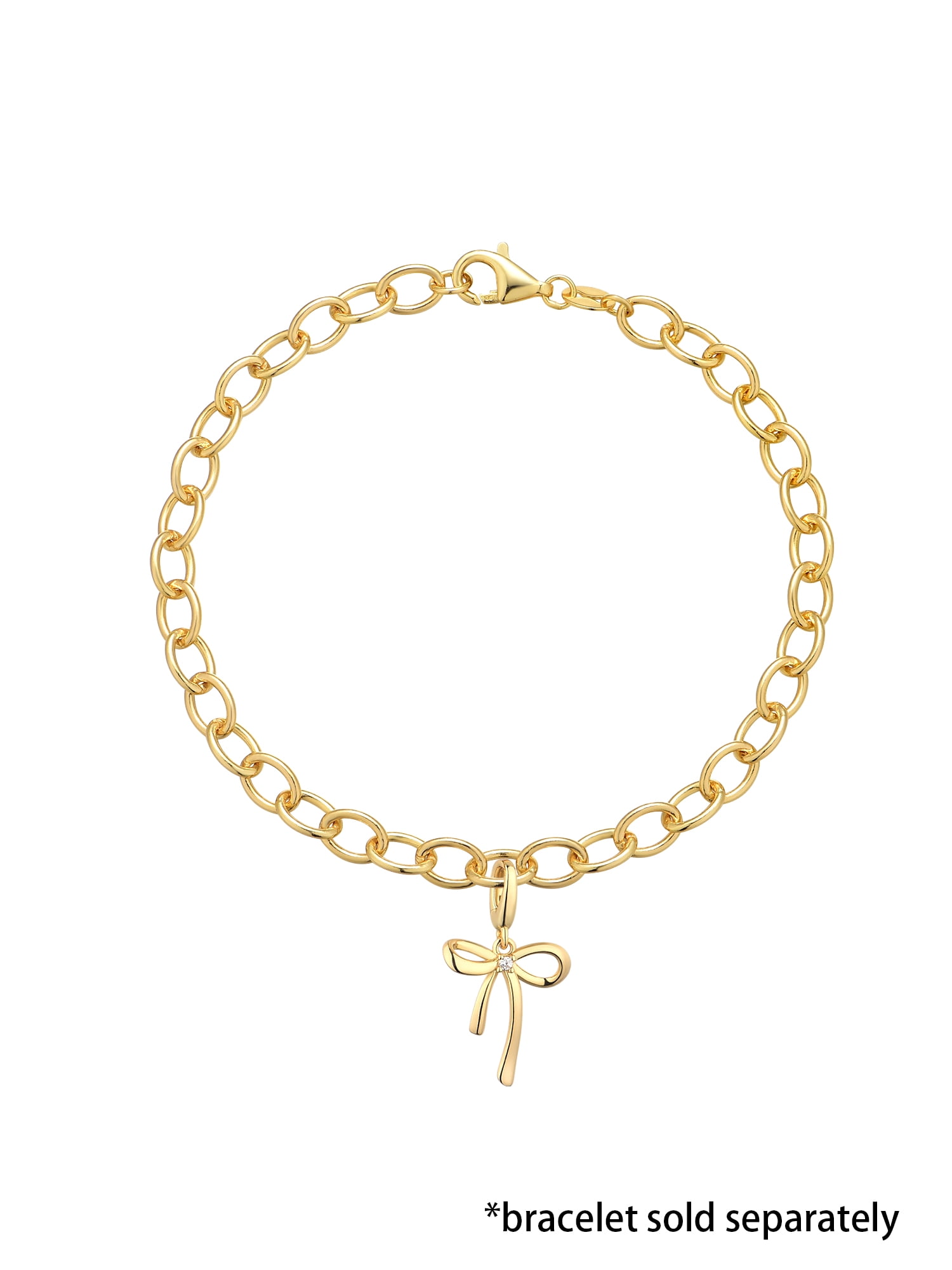 Brilliance Fine Jewelry Simulated Diamond Bow Charm in 14KT Gold Plated Sterling Silver