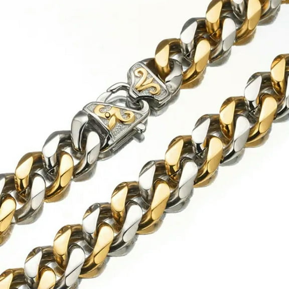 EOEMY 12/15mm 7-40Inches Fashion Cuban Curb Chain Necklace Bracelet Stainless Steel-Silver Gold-15mm-24Inch Or 61Cm
