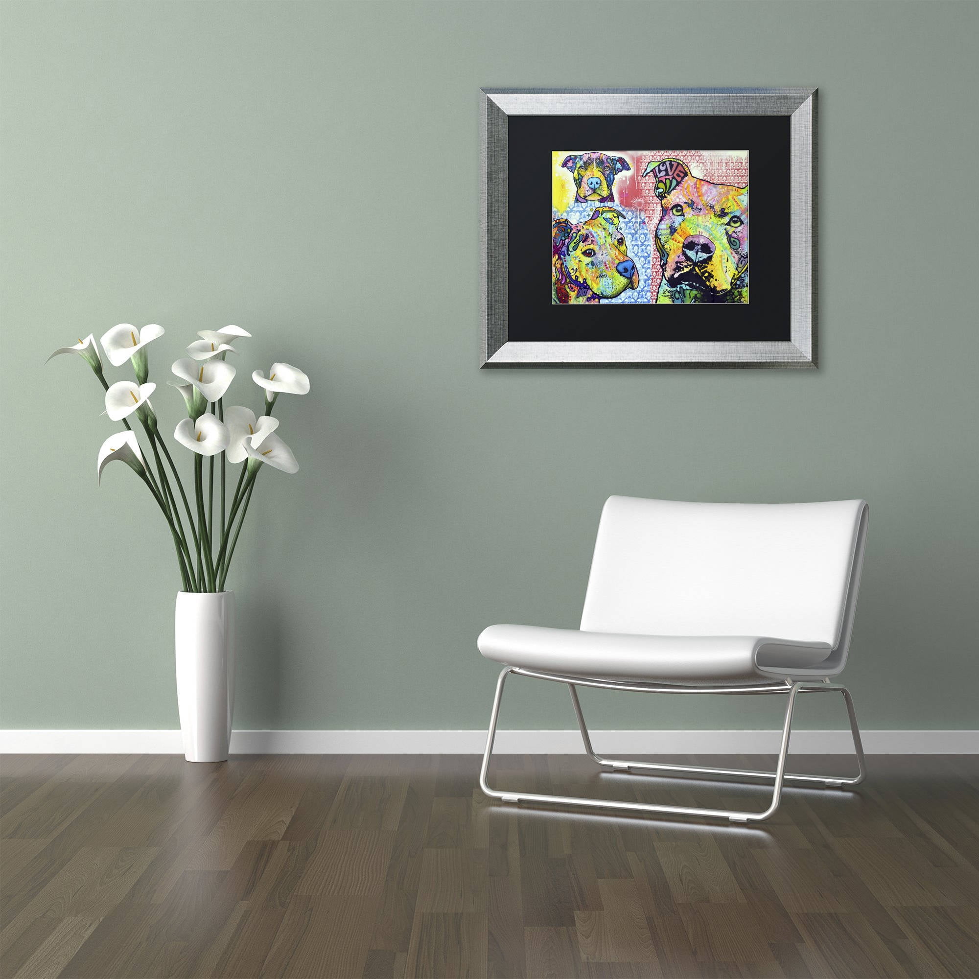Trademark Fine Art "Thoughtful Pit Bull Part 3" Canvas Art by Dean Russo, Black Matte, Silver Frame