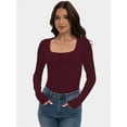 thumbnail image 3 of Womens Square Neck T Shirts Long Sleeve Tops Fitted Tees, 3 of 6