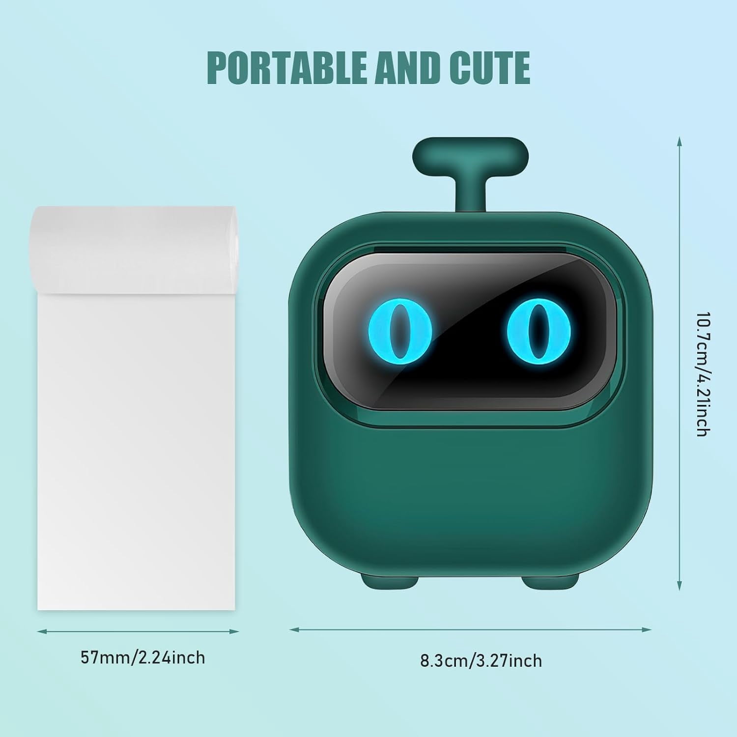 Wiher Mini Thermal Printer, Small Bluetooth Printer for IOS & Android Phone, Pocket Study Printer with AI Painting Function &13 Rolls Paper for Photo Journal Notes Memo(Green)