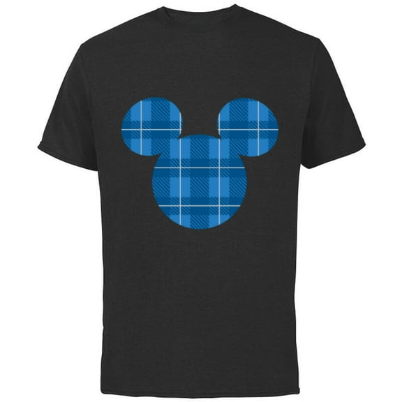 Disney Mickey Mouse Icon Blue Holiday Plaid - Short Sleeve Cotton T-Shirt for Adults - Customized-Black