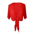 thumbnail image 7 of Bexdxz Women's Chiffon Cropped Shrugs for Dress Short Sleeve Tie Front Cardigan Red M, 7 of 7