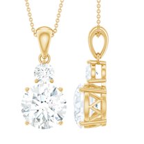 Rosec Jewels Certified Moissanite Pendant Necklace for Women, Two Stone Pendant (D-VS1 Grade), 18K Yellow Gold